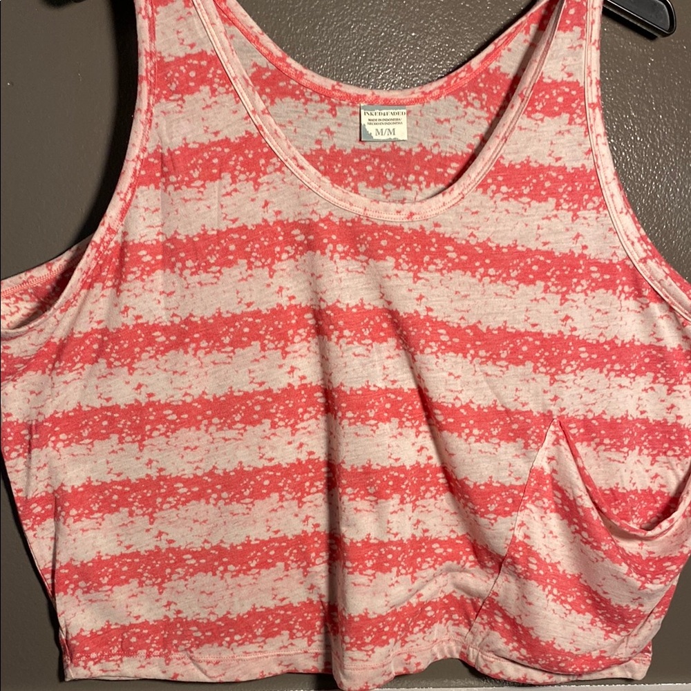 Inked & Faded Red and White Cropped Striped Boxy Tank Top W/ Pocket